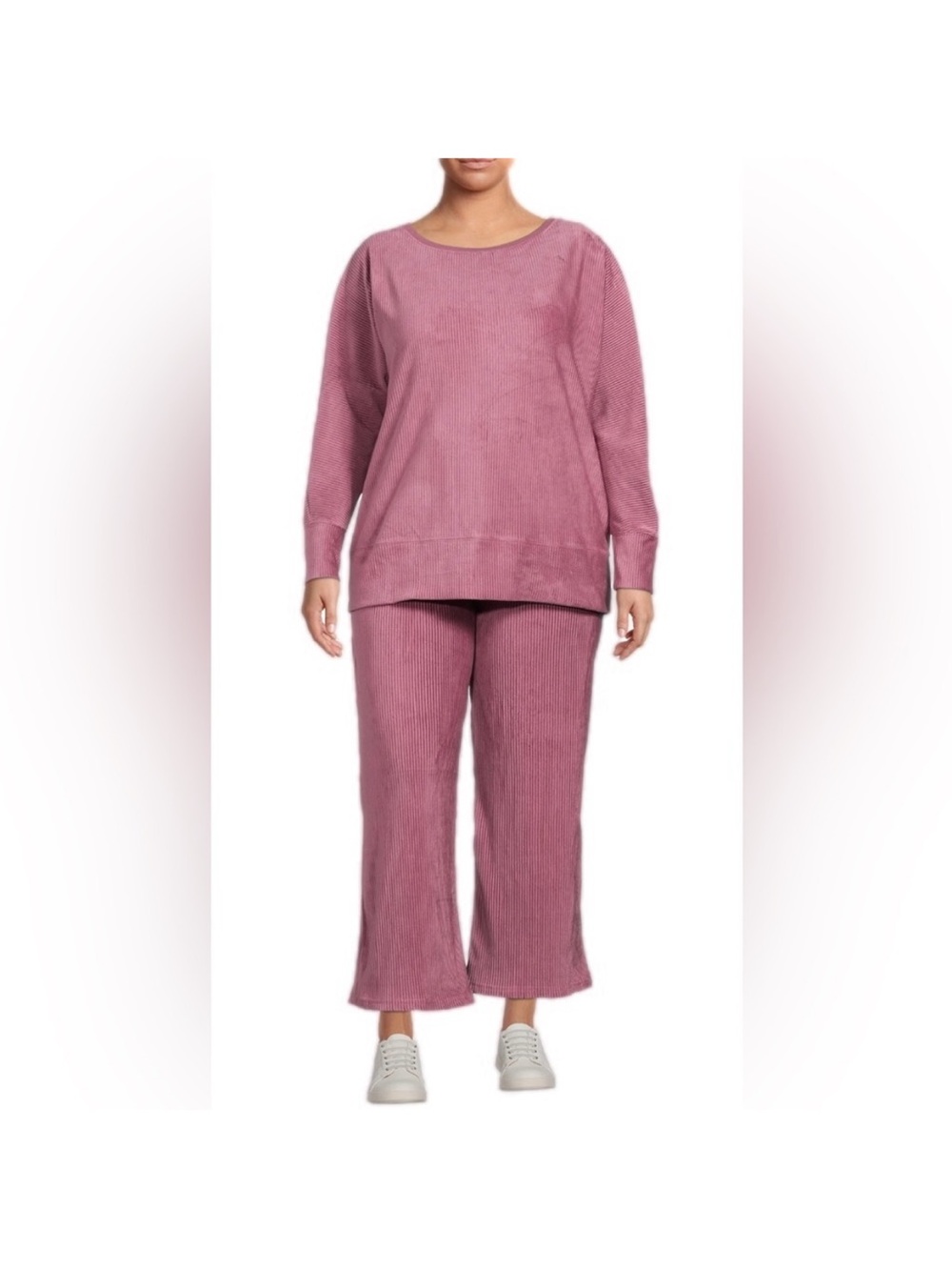 Relaxed Ribbed Two-Piece Lounge Set in Mauve Pink